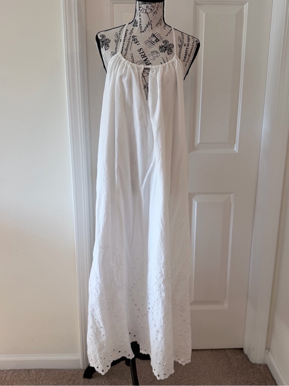 Zara White Cotton Eyelet Embroidery Halter Maxi Dress Large - Picture 3 of 11